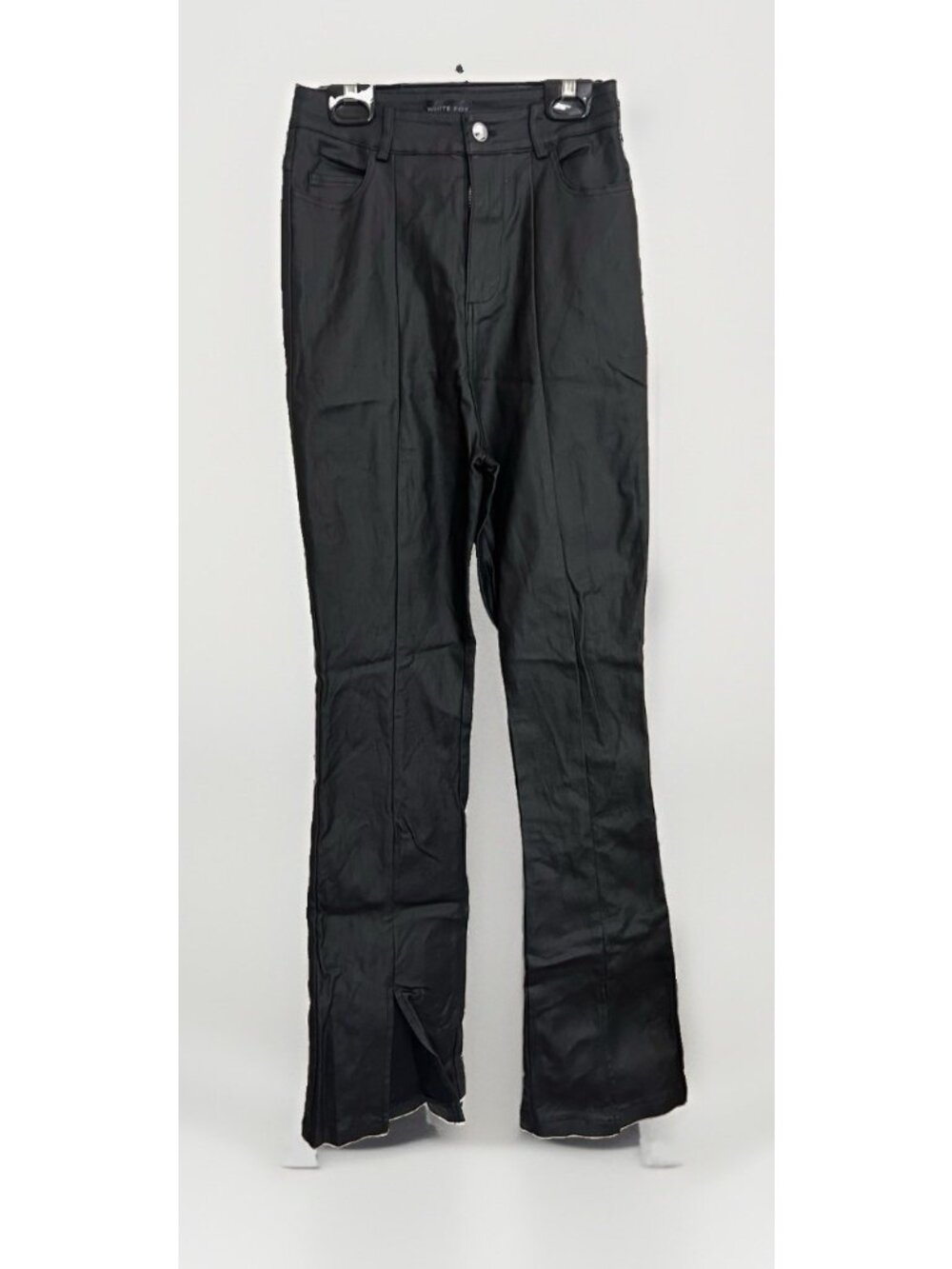 White Fox Faux Leather Pants S Black Flare Split Hem. Dd